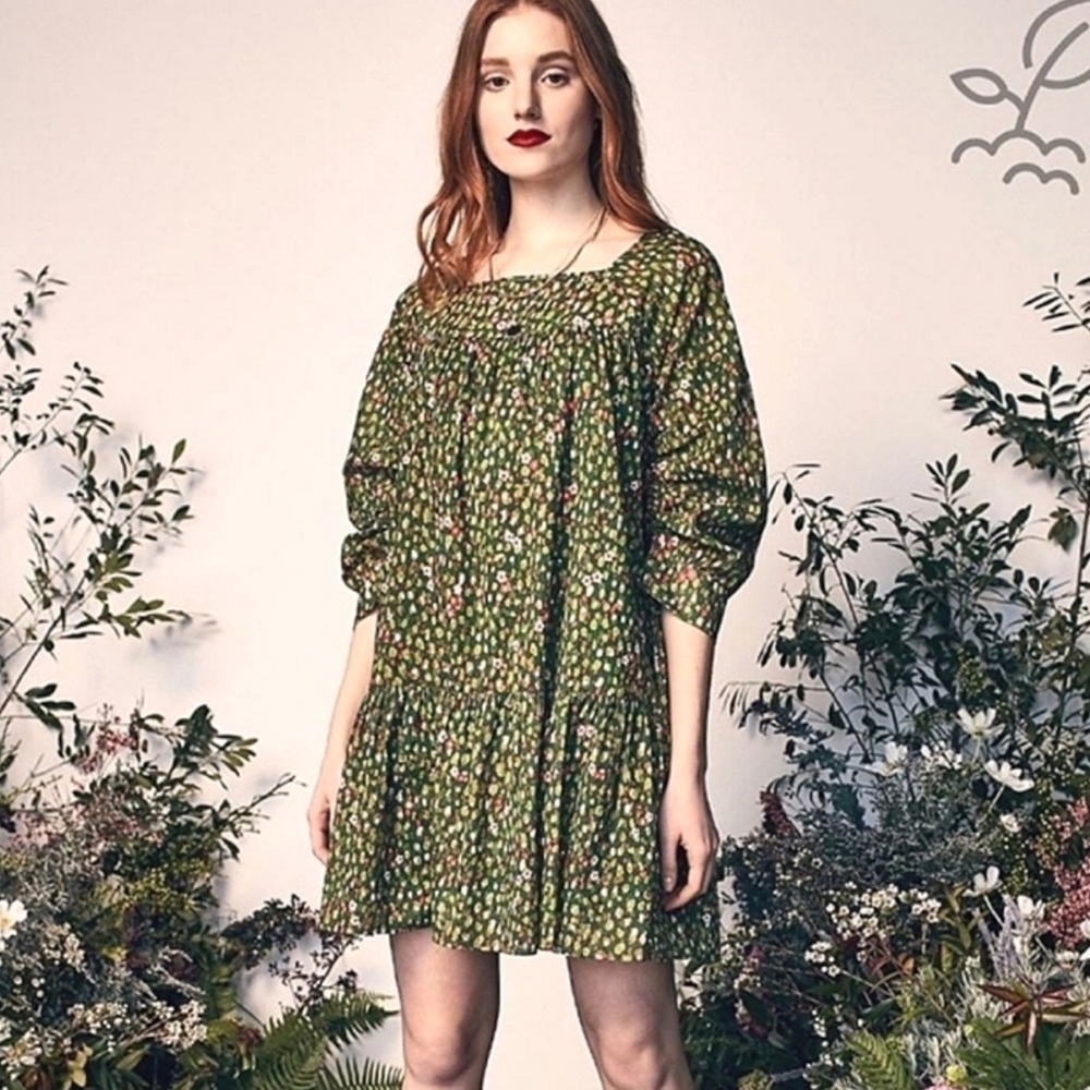 Happy x Nature Kate Hudson Green Floral Ruffle Cottage Dress